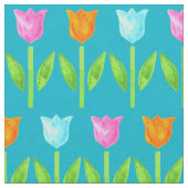 Bunte Aquarell-Tulpen in rosa, blau, orange Stoff (Nahaufnahme)