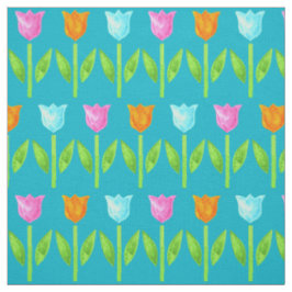 Bunte Aquarell-Tulpen in rosa, blau, orange Stoff