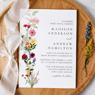 Bunte Aquarell-Wildblumen-Hochzeit Einladung