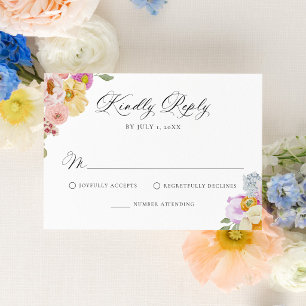 Bunte Aquarell-Wildblumen-Hochzeit RSVP Karte