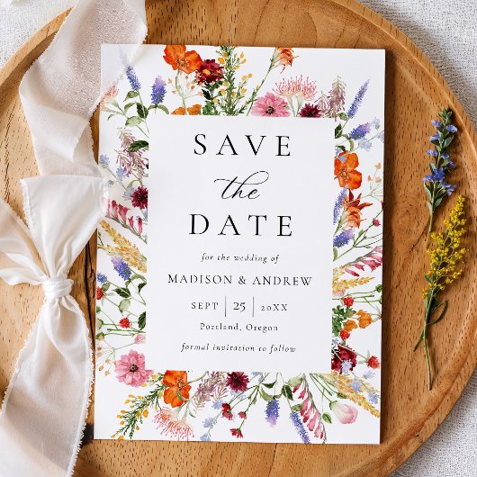 Bunte Aquarell-Wildblumen-Hochzeit Save The Date