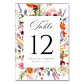 Bunte Aquarell-Wildblumen-Hochzeit Tischnummer (Rückseite)