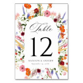 Bunte Aquarell-Wildblumen-Torbogen-Hochzeit Tischnummer (Rückseite)