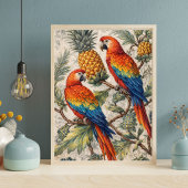Bunte Ara Papageien mit Ananas Poster