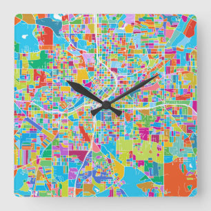 Bunte Atlanta-Karte Quadratische Wanduhr