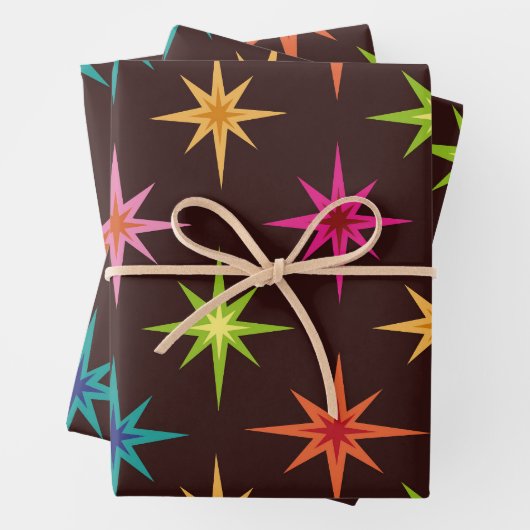 Bunte atomare Sternexplosionen der Funky Mid Centu Geschenkpapier Set (Beispiel)