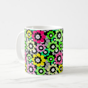 Bunte ausgeschnittene Papierblumen auf schwarzem H Kaffeetasse