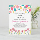 bunte BalIoons Babydusche Einladung (Stehend Vorderseite)