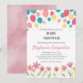 bunte BalIoons Babydusche Einladung (Vorne/Hinten)