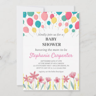 bunte BalIoons Babydusche Einladung