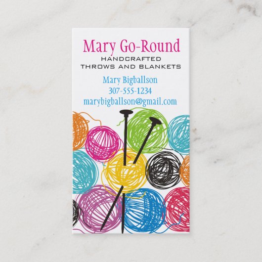 Bunte Bälle des Garn-Stricknadelstrickers Visitenkarte (Vorderseite)