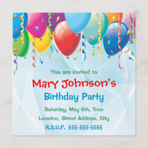 Bunte Ballon-Geburtstags-Party Einladung