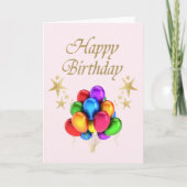 Bunte Ballons Gold Stars Glücklich Geburtstag Karte (Vorderseite)