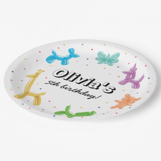 Bunte Ballontiere Geburtstagsparty Pappteller (Schrägansicht)