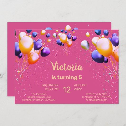 Bunte Balloons Geburtstagsfeier Einladung (Vorne/Hinten)