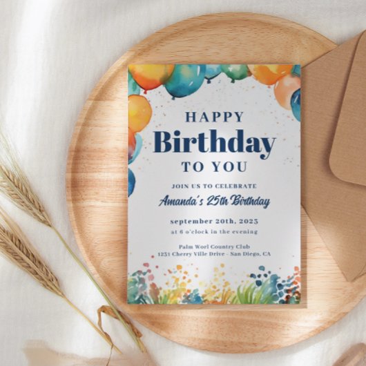 Bunte Balloons Geburtstagsfeier Einladung