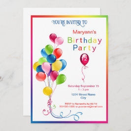Bunte Balloons Geburtstagsparty Einladung