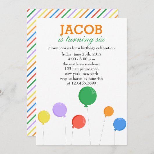 Bunte Balloons Geburtstagsparty Einladung (Vorne/Hinten)