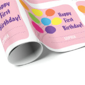 Bunte Balloons Girls 1. Geburtstag Geschenkpapier (Rolleneckpunkt)