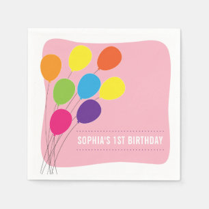 Bunte Balloons Girls 1. Geburtstag Party Serviette