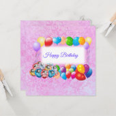 Bunte Balloons, rosa Geburtstag Karte (Vorderseite/Rückseite Beispiel)