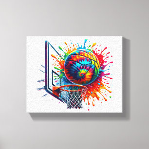 Bunte Basketball-Tie-Dye-Farbspritzer-Basketbal Leinwanddruck