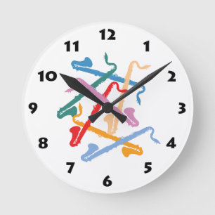 Bunte Bassklarinette Runde Wanduhr