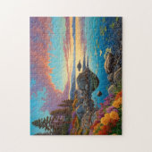 Bunte Bergsee-Blumen-Kunst Puzzle (Vertikal)