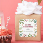 Bunte Berry Foliage Frohe Weihnachtsgeschenke Quadratischer Aufkleber<br><div class="desc">Farbenfrohe Berry Foliage Frohe Weihnachtsgeschenke der Familie Square Sticker</div>