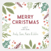 Bunte Berry Foliage Frohe Weihnachtsgeschenke Quadratischer Aufkleber (Vorderseite)