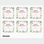 Bunte Berry Foliage Frohe Weihnachtsgeschenke Quadratischer Aufkleber (Blatt)