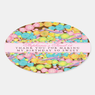 Bunte Bevorzugung des Süßigkeits-Bonbon-16 danken Ovaler Aufkleber