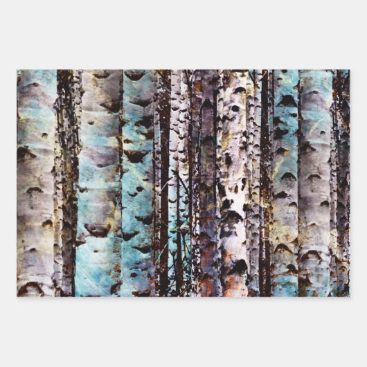 Bunte Birkenwälder Geschenkpapier Set (Vorderseite)