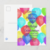 Bunte Birthday Balloon Party Einladung (Vorne/Hinten)