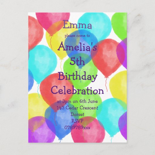 Bunte Birthday Balloon Party Einladung (Vorderseite)