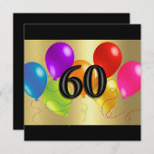 Bunte Birthday Balloons 60 Einladung (Vorne/Hinten)