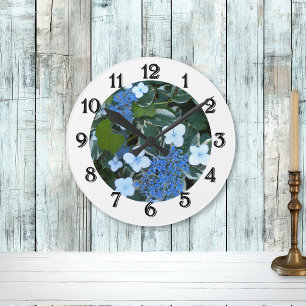 Bunte blaue Hortensien-Wanduhr Runde Wanduhr