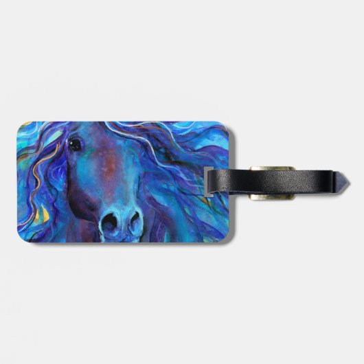 Bunte blaue Pferdearaberkunst Gepäckanhänger (Rückseite horizontal)