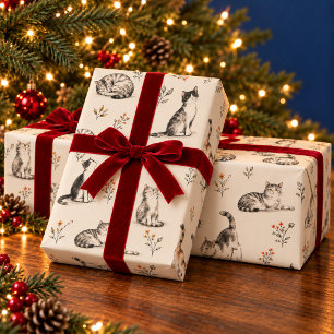 Bunte Bleistiftskizze Katzen Geschenkpapier