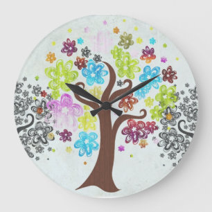 Bunte blühende Baum-Wanduhr Große Wanduhr