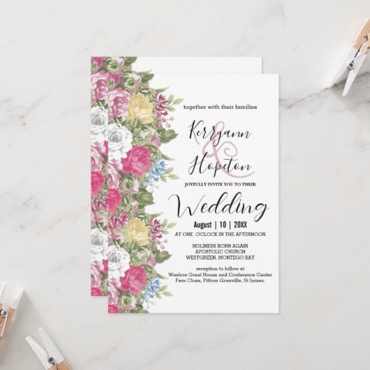 Bunte Blume blüht Hochzeit Einladung (Vorderseite/Rückseite Beispiel)