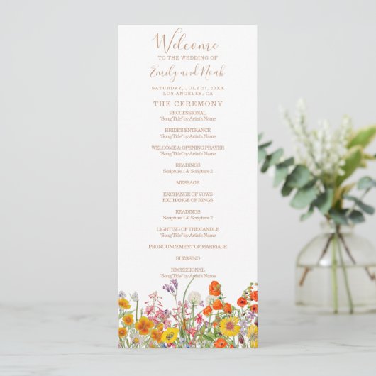 Bunte Blume Hochzeit Programm (Stehend Vorderseite)