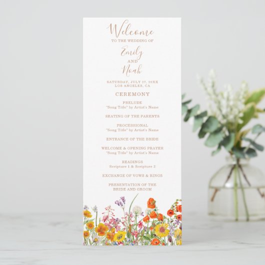 Bunte Blume Hochzeit Programm (Stehend Vorderseite)