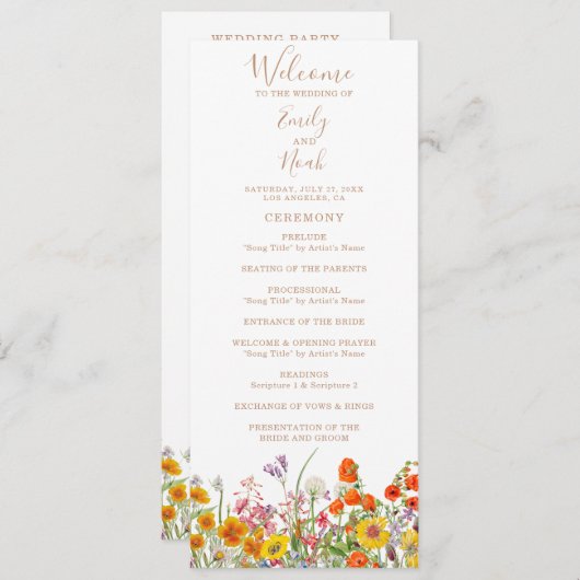 Bunte Blume Hochzeit Programm (Vorne/Hinten)