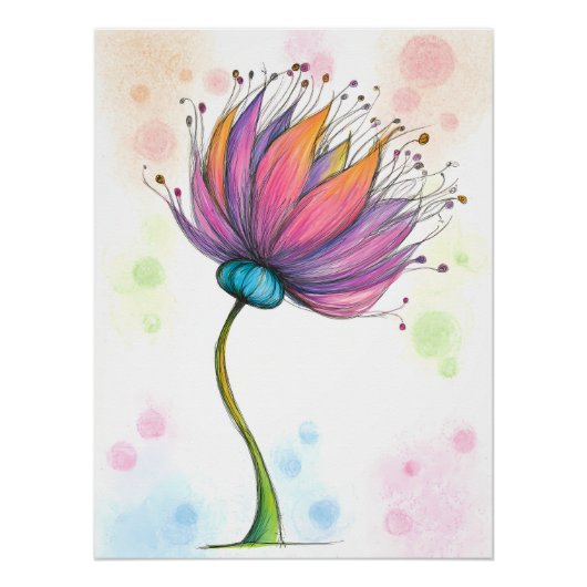 Bunte Blume im Buntstift Stil Poster (Vorderseite)