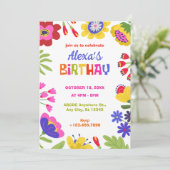 Bunte Blume zum Geburtstag Einladung (Stehend Vorderseite)