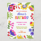 Bunte Blume zum Geburtstag Einladung (Vorne/Hinten)