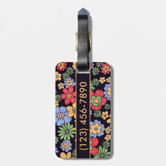 Bunte Blumen addieren Namen und Zahl Gepäckanhänger (Rückseite vertikal)