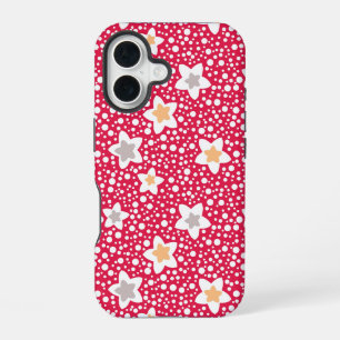 Bunte Blumen auf einem retro Polka-Punkt-Hintergru iPhone 16 Hülle