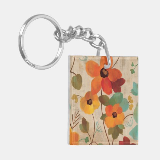 Bunte Blumen auf einem weg weißen Hintergrund Schlüsselanhänger (Vorderseite links)